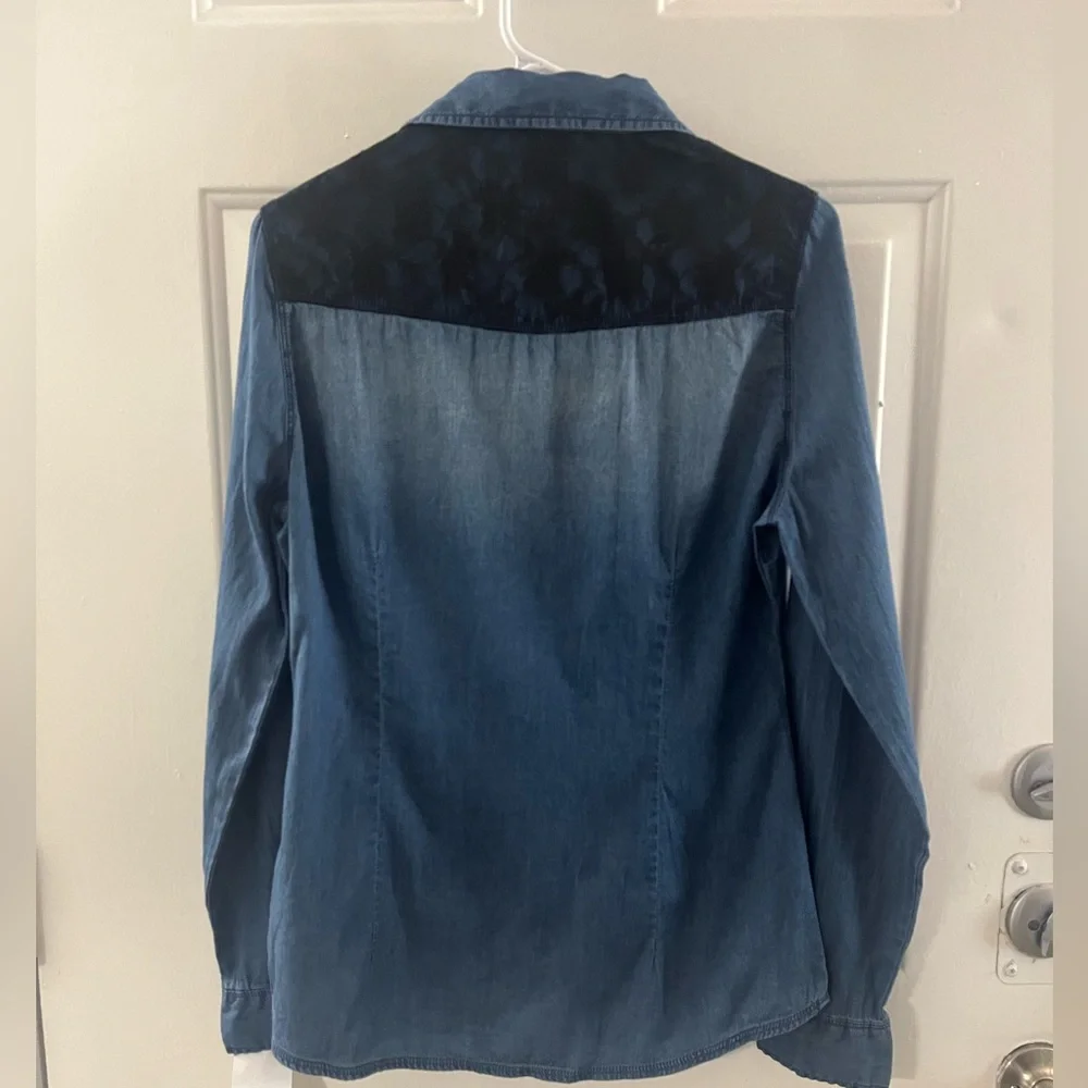boom boom jeans clip on button shirt with black lace top sz M - Picture 2 of 12